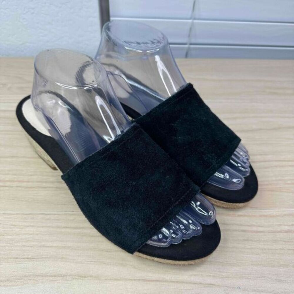 Cole Haan Shoes Women's‎ Size 9B Black Suede Open Toe Block Heel Slip On Mules